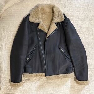 Sandro Cream Shearling Jacket